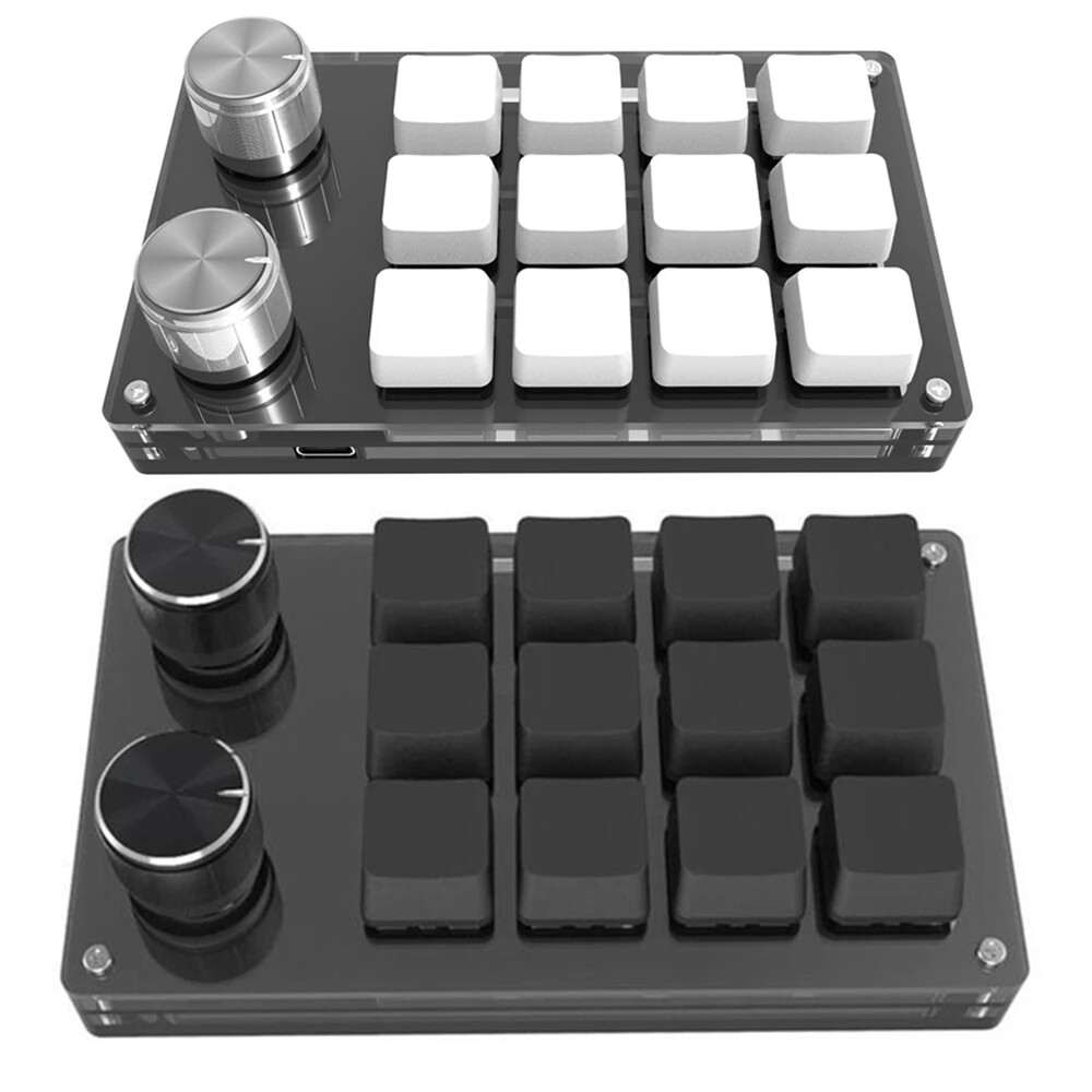 12-Key DIY Mechanical Keyboard with 2 Knobs for Gaming, Drawing, and Switch Programming