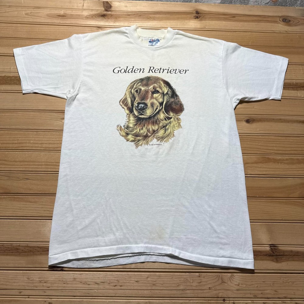 Vintage 1990 Golden Retriever Dog Portrait Single Stitch Graphic Shirt USA Large