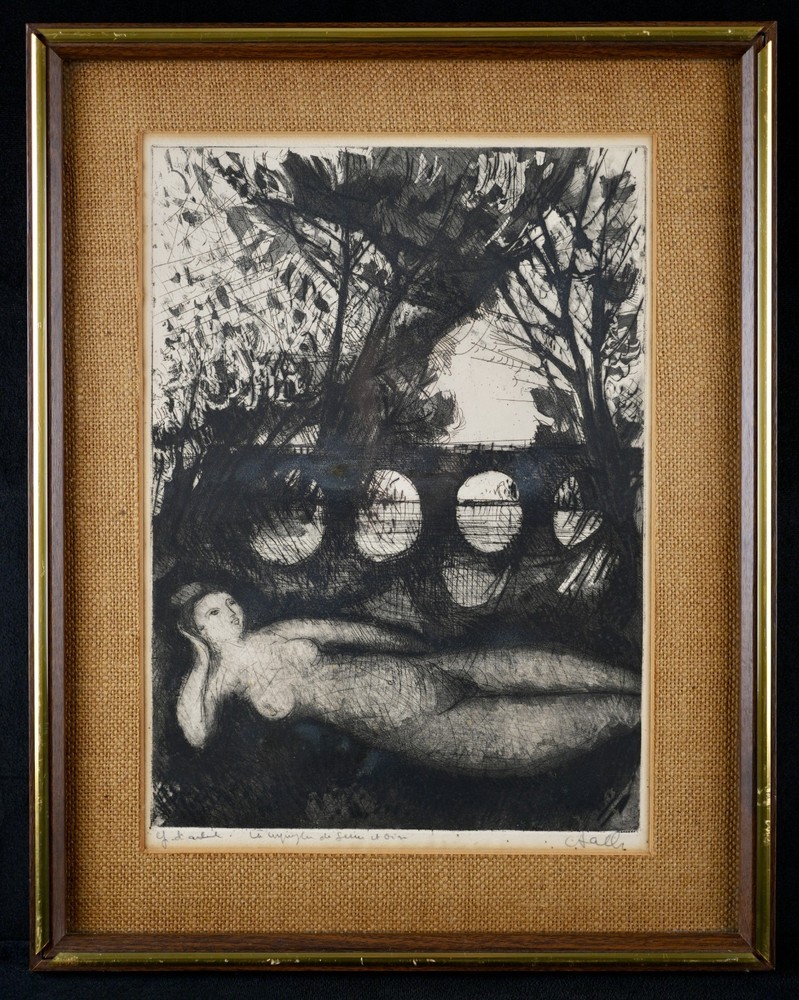 Vintage Signed Surrealist Landscape Etching 