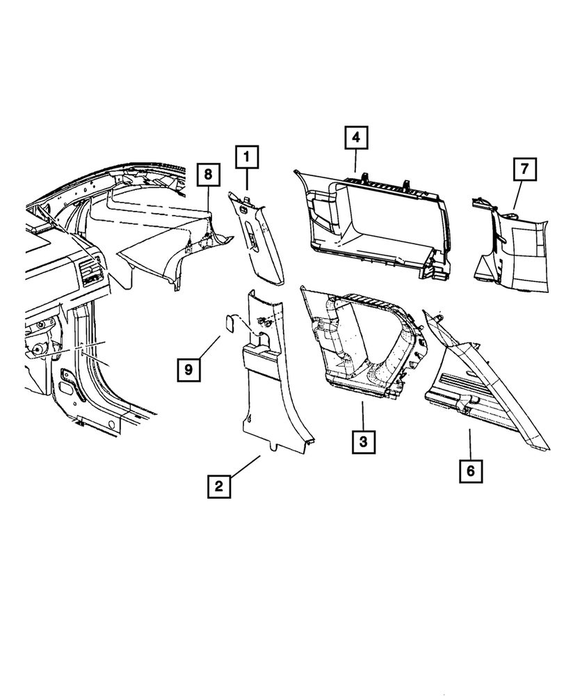 Genuine Mopar Right B Pillar Upper Trim Panel 1EX68HDAAF