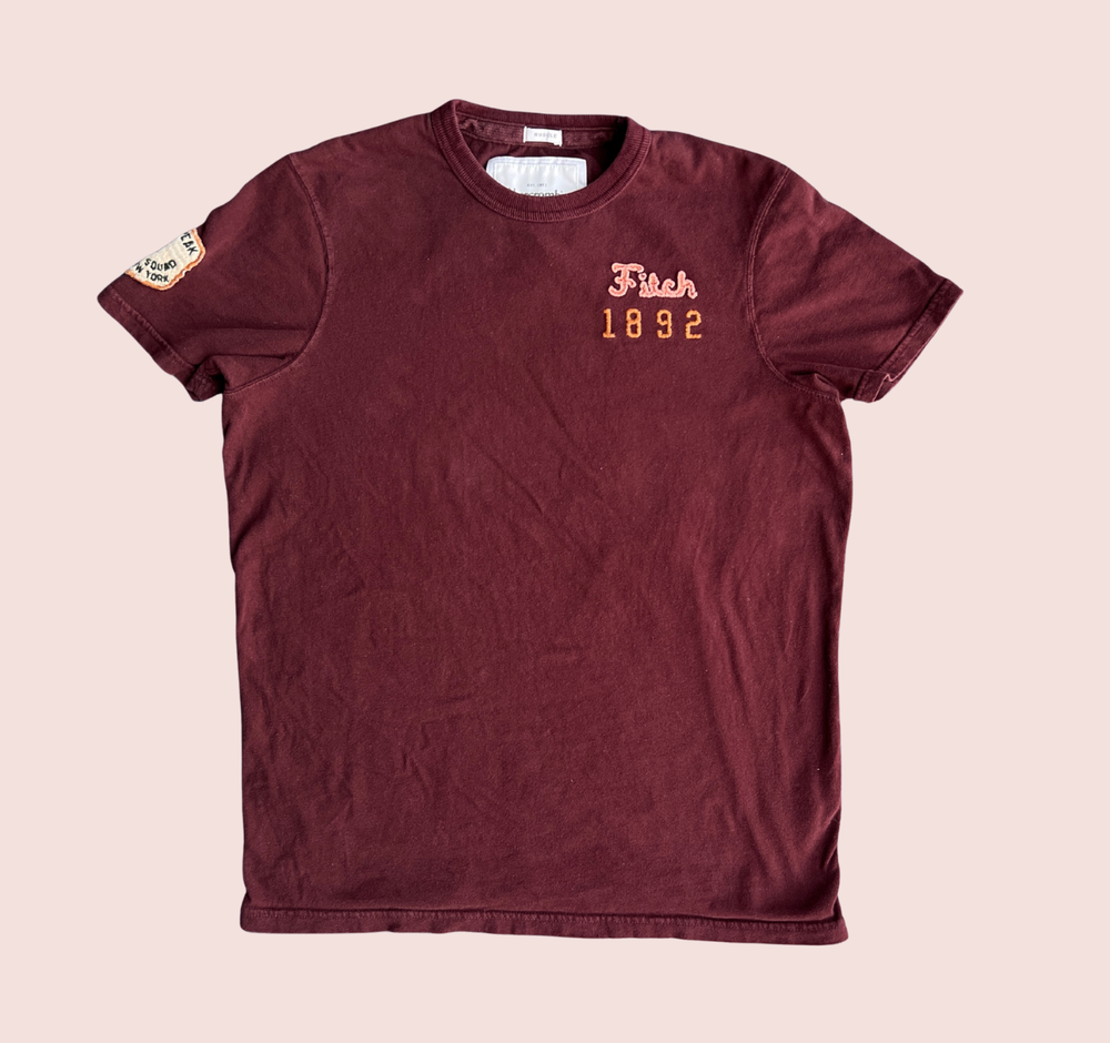 y2k Abercrombie & Fitch Muscle Tee Burgundy Patches XL Outdoors Camp Preppy