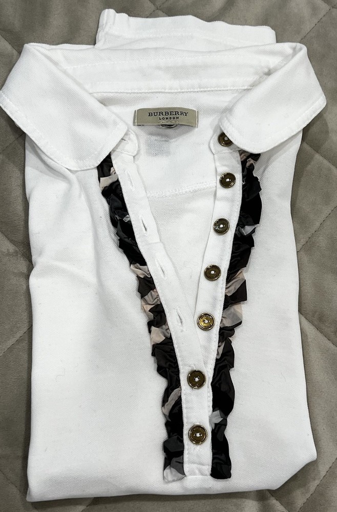 Burberry Women’ White Nova Check Trim Cotton Polo Shirt Size M
