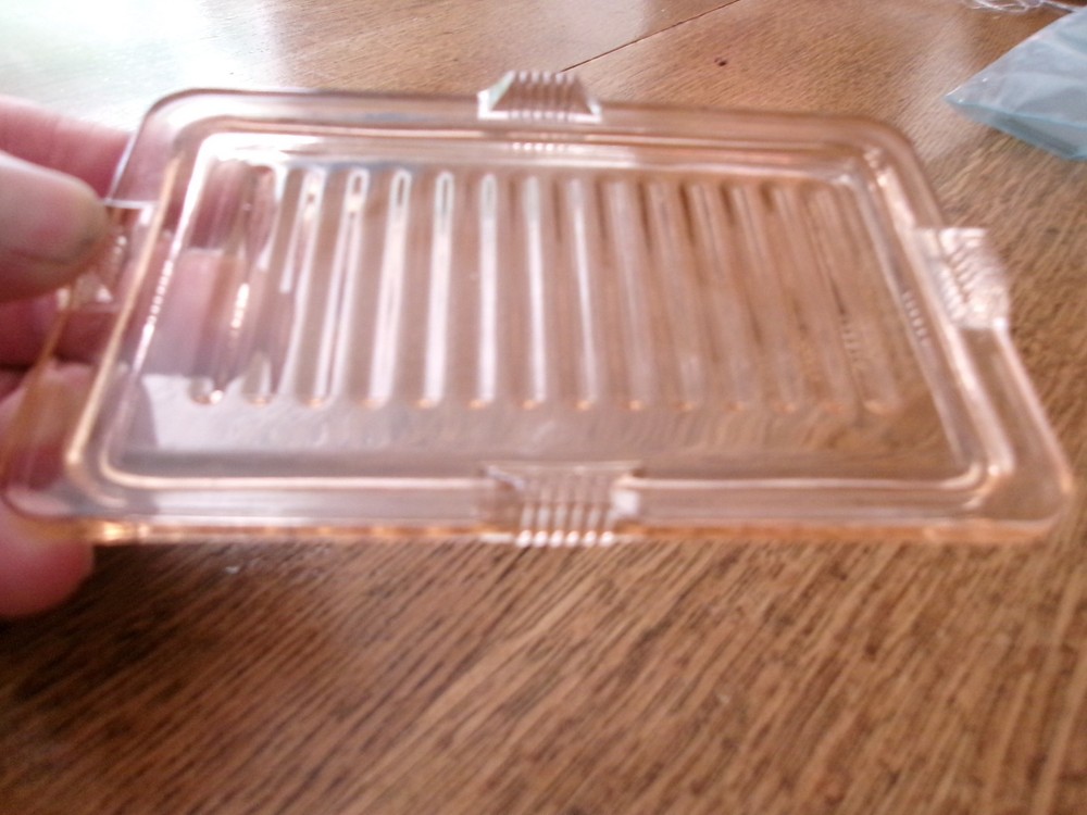 Vintage pink depression glass rectangular refrigerator dish LID / no dish
