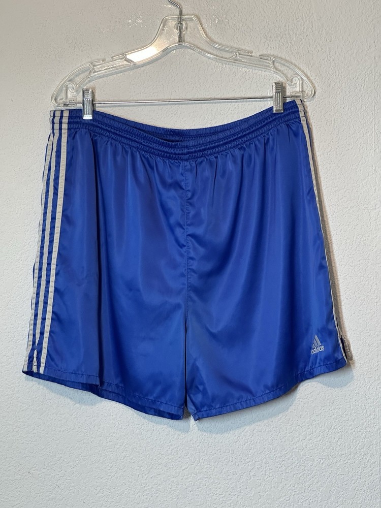 Vtg 90s Adidas Mens L Shiny Royal Blue Nylon Running Soccer Shorts 33 X 5
