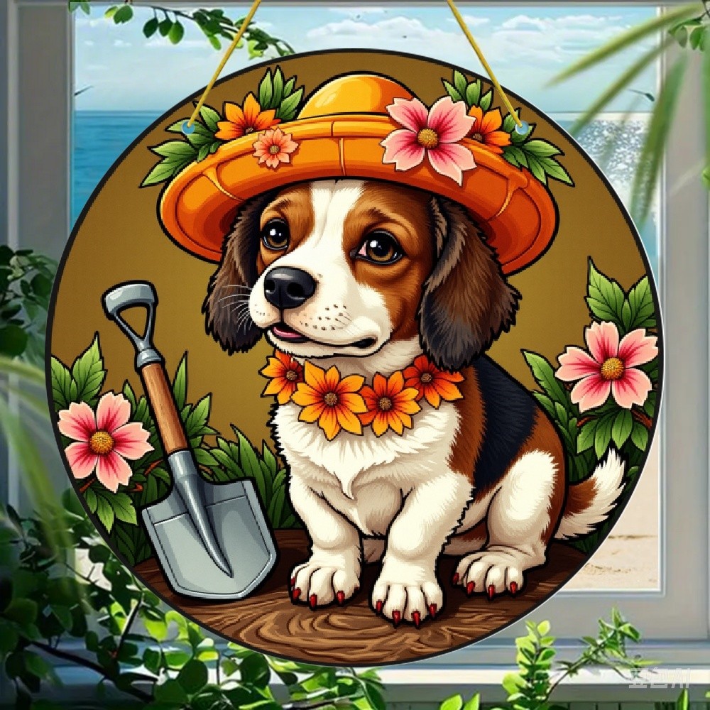 Chihuahua Sun Catcher 8x8 Floral Hat Garden Decor