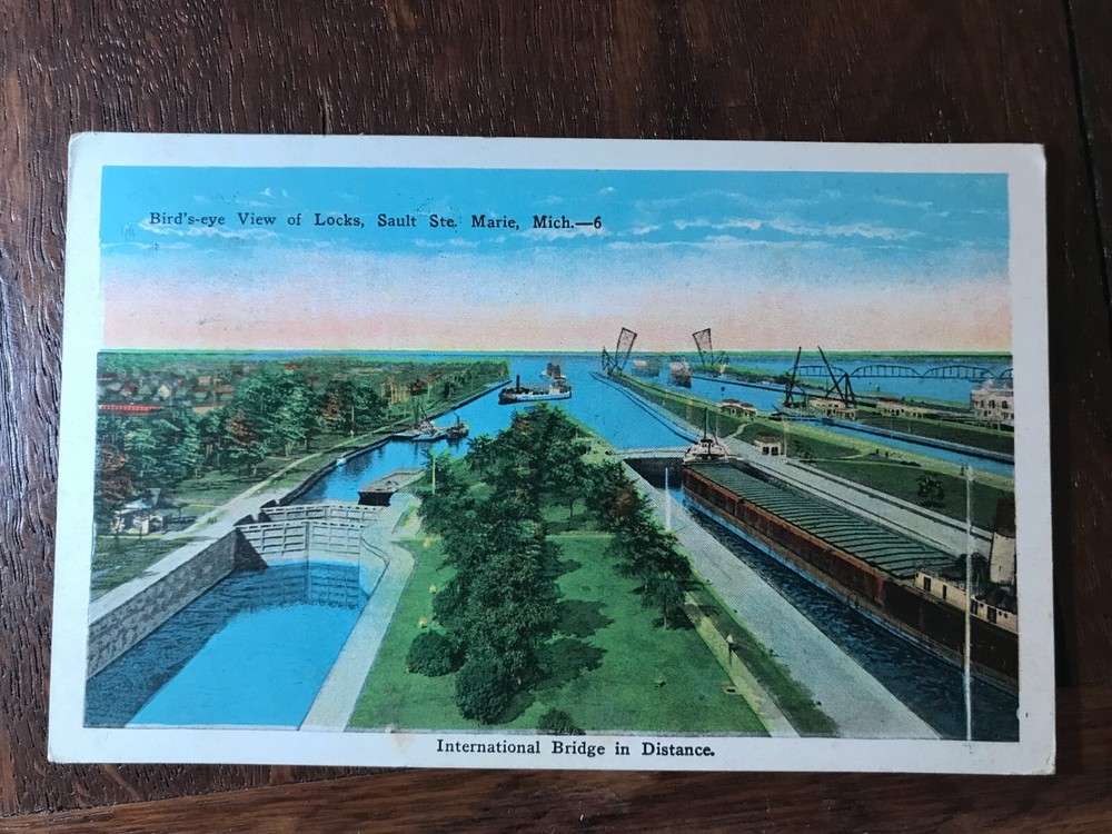 Bird's Eye View of Locks Sault Ste Marie Michigan Postcard