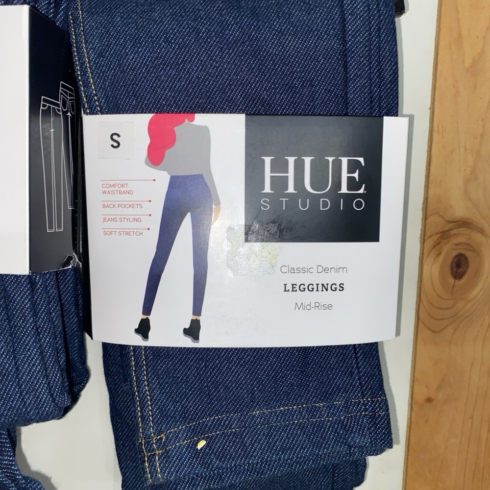 Women's Hue Studio Classic Denim Leggings Mid Rise Knit Jean,Deep Indigo,Small S