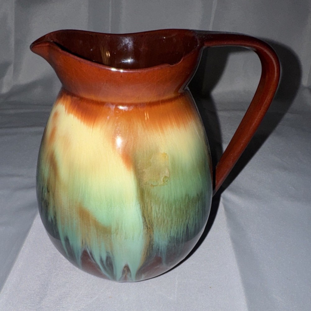 Ceramic Drip Glaze Pitcher Brown/Green/Beige 1 Qt 8 in Handle Spout