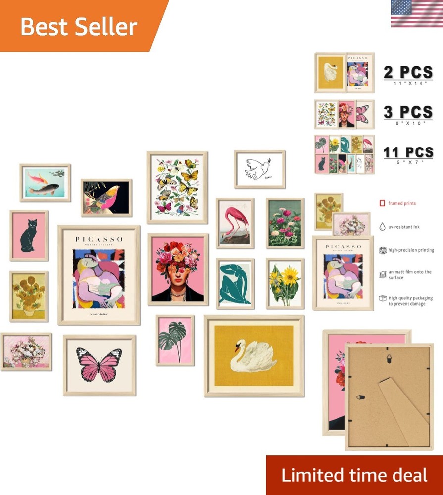 16 PCS Framed Eclectic Wall Art Decor, Modern Maximalist Wall Prints for Bedr...