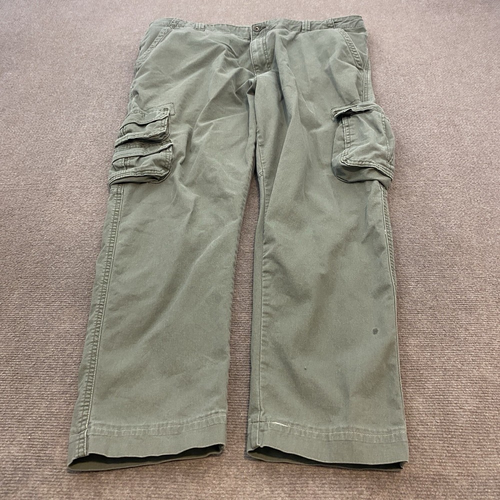 Wrangler Cargo Pant Mens 42x28 Green Regular Taper Fit Canvas Outdoor Distressed