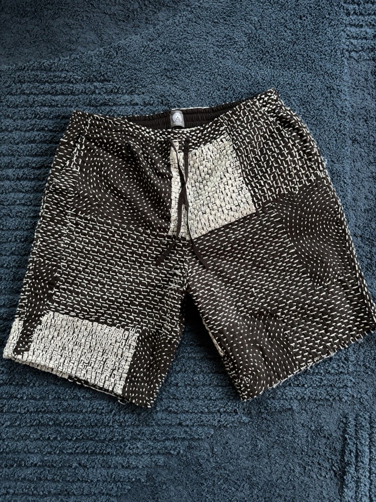 18 East Jaipur Shorts - Brown/Ecru Size L - Hand embroidered Kantha Stitching