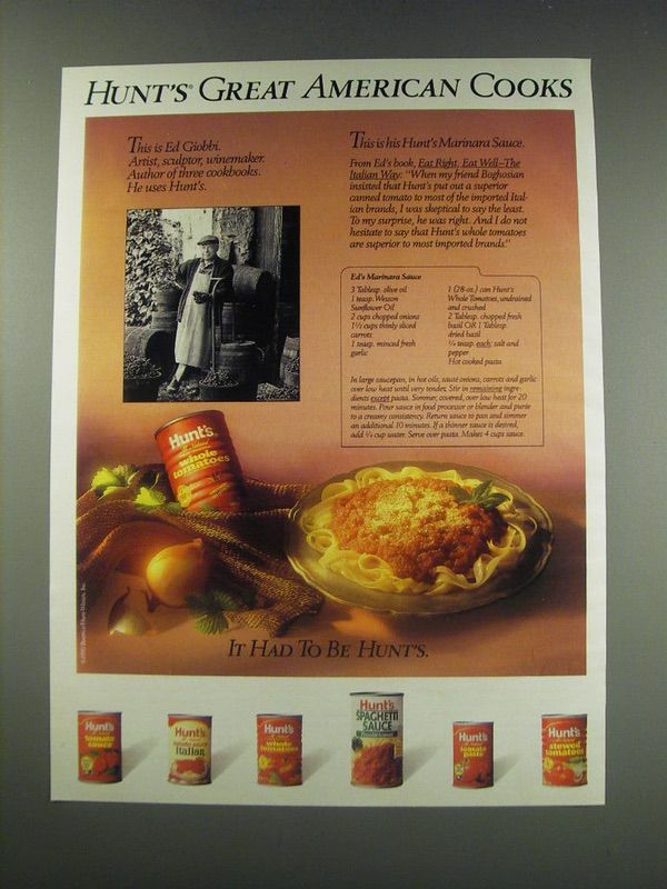 1991 Hunt's Whole Tomatoes Ad - Recipe for Ed's Marinara Sauce