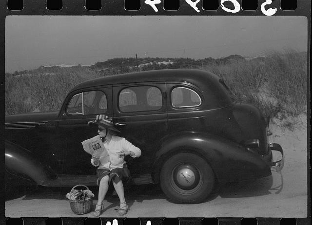 Provincetown Massachusetts New Beach 1940 beach dressing by parked car