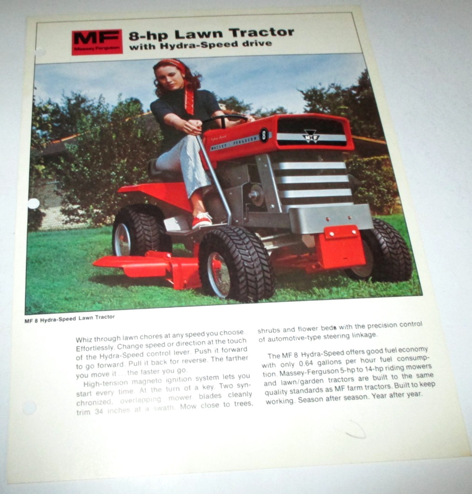 Massey Ferguson MF 8 Lawn Garden Tractor Sales Brochure Spec Sheet 5-74 717/574