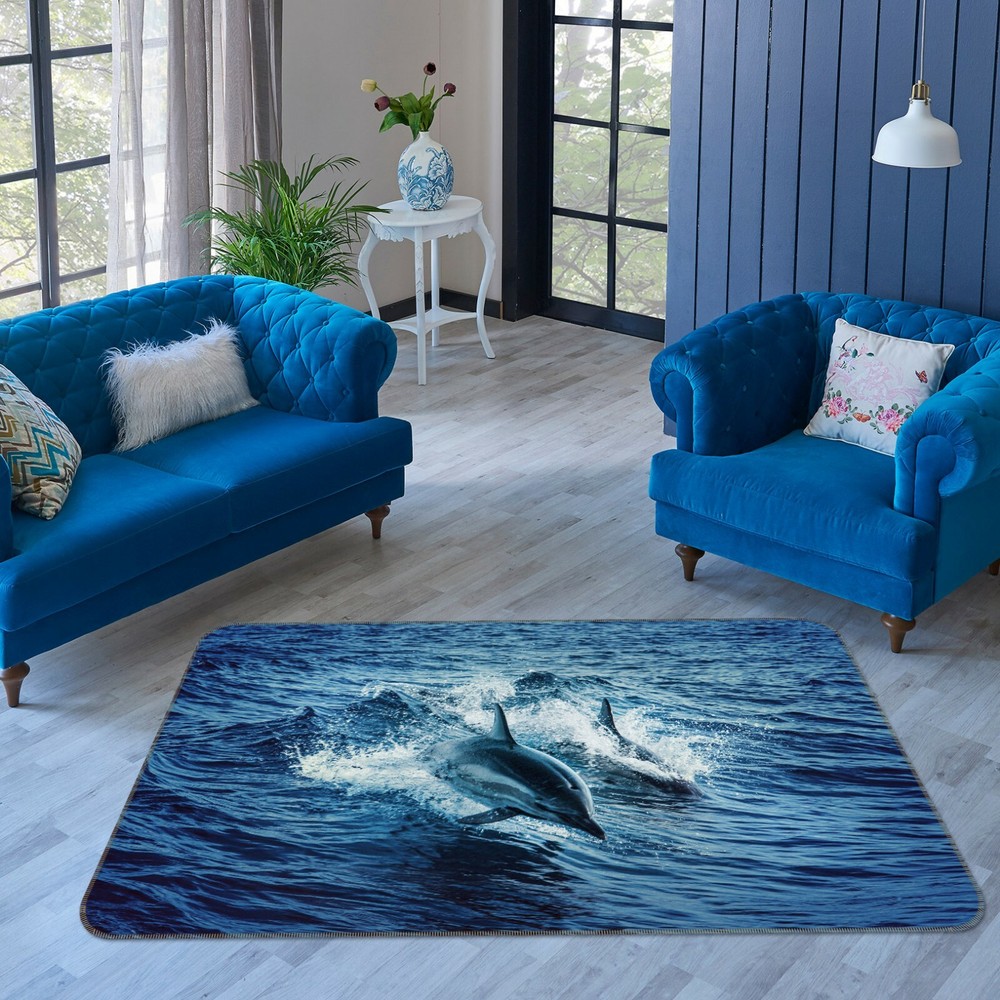 3D Dolphin Waves Non-Slip Rug Mat Elegant Photo Carpet O3197