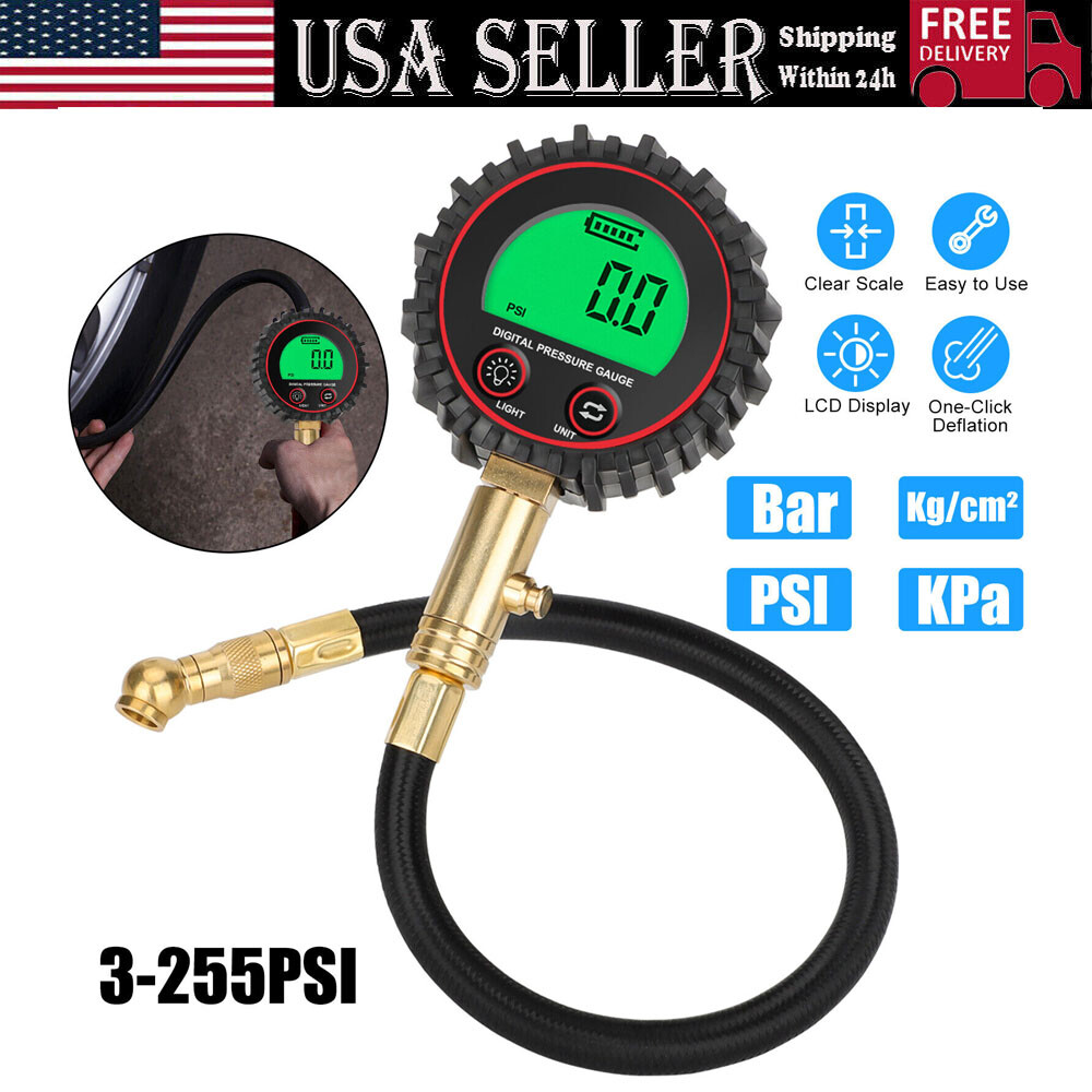 Accurate Digital Air Pressure Tire Gauge LCD Screen 3-255 PSI for Truck Car Bike-image