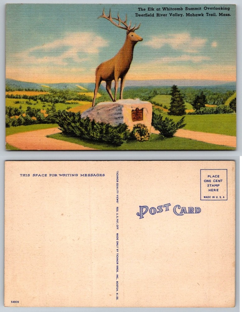 The Elk Whitcomb Summit Deerfield River Valley Mohawk Trail Mass Linen Postcard