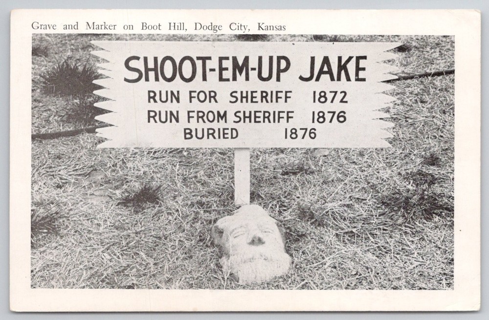 Shoot-Em-Up Jake Grave Boot Hill Dodge City Kansas Postcard