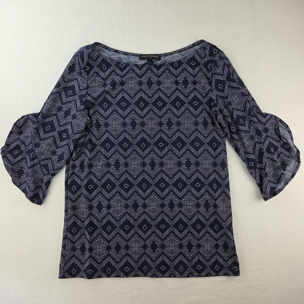 Banana Republic Women's Size Small Tunic 3/4 Split Flare Sleeve Geometric Print