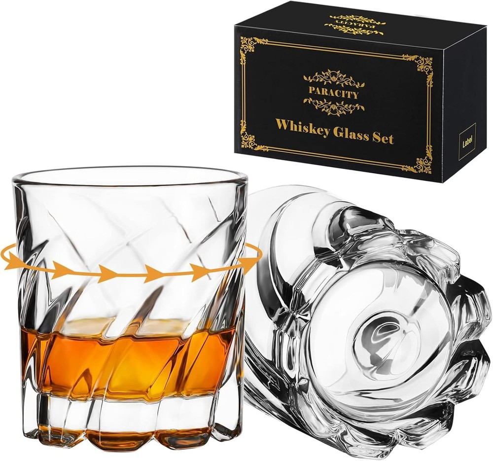 Whiskey Glasses Set of 2, Rotatable Old Fashioned Glass, Bourbon, Cocktail, Rock