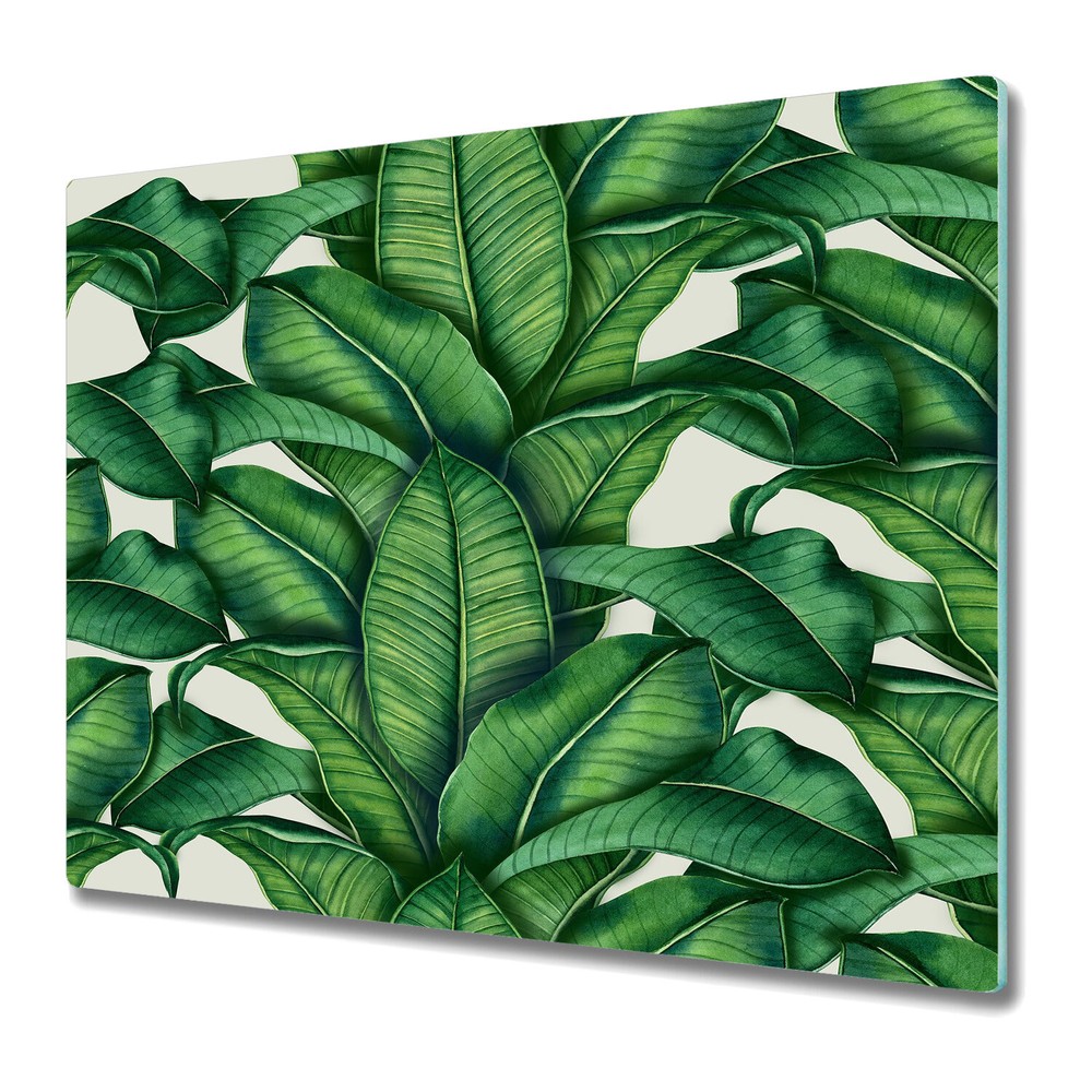 Glass Worktop Kitchen Chopping Board Vibrant Botanical Tropical Green Leaves