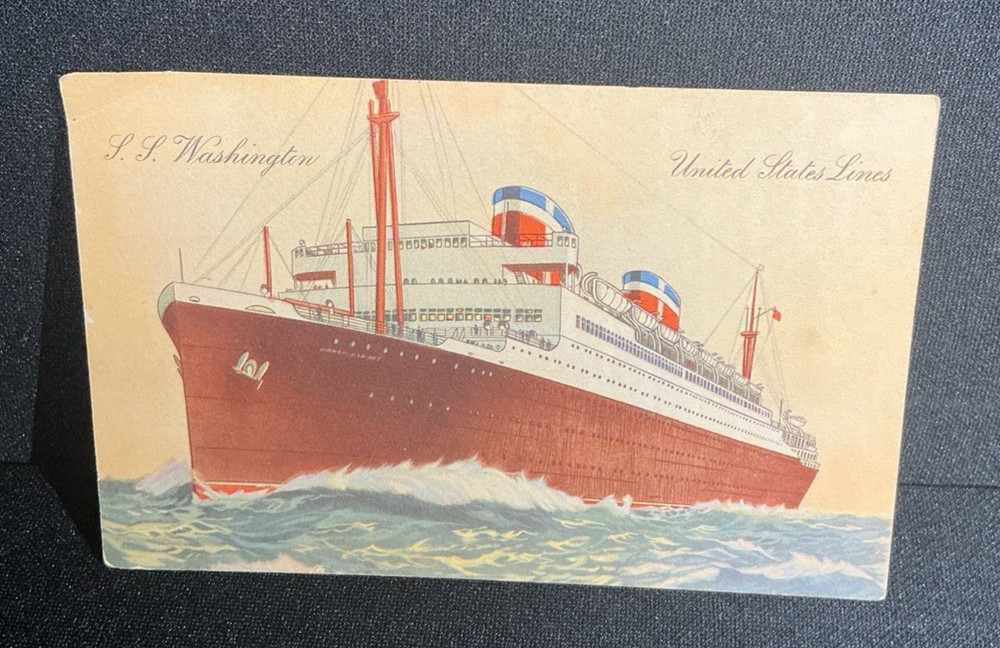 Vintage Postcard SS Washington United States Lines Cruise Ship Steam Ship Boat