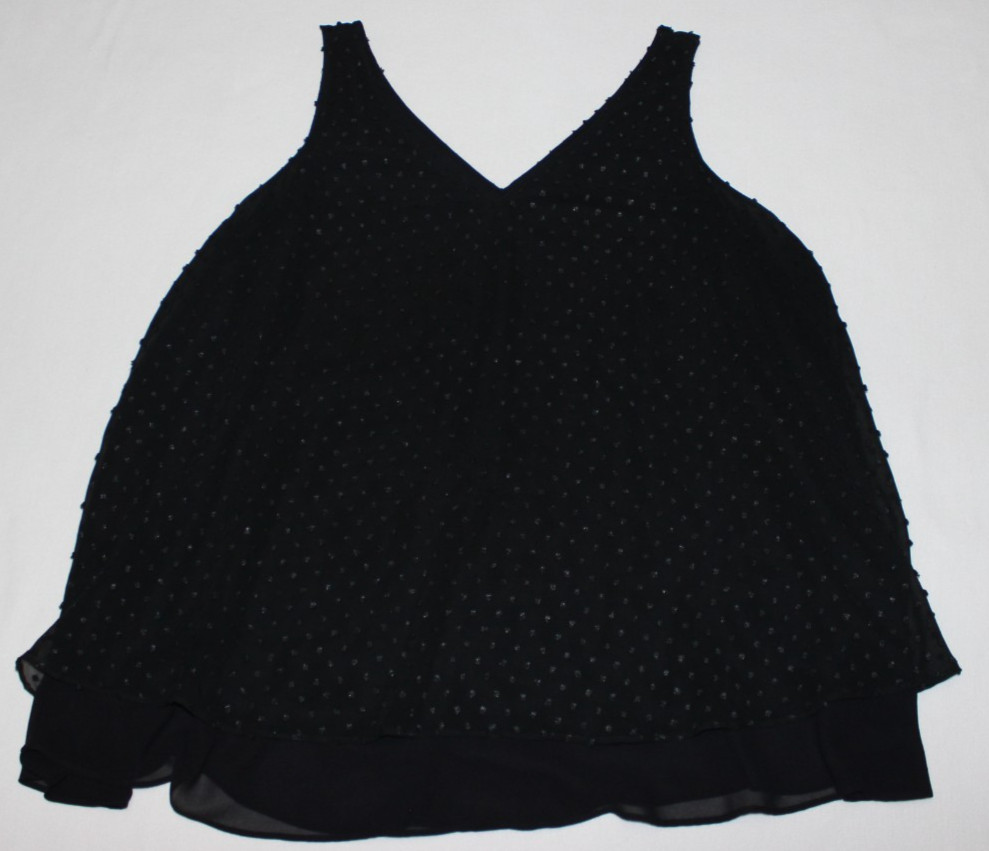 Lane Bryant Babydoll Tank Top Women's Size 20 Black Chiffon V-Neck Tiered