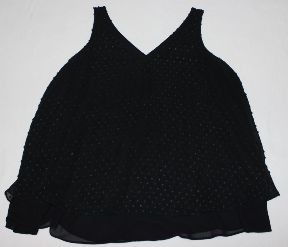Lane Bryant Women's Tank Top Size 20 Black Chiffon Babydoll V-Neck Tiered