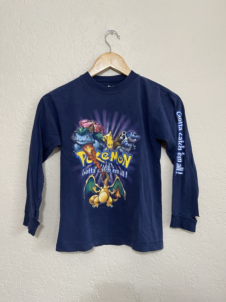 Vintage Pokemon Shirt Youth Medium Navy Blue Long Sleeve Gotta Catch Em All 90s