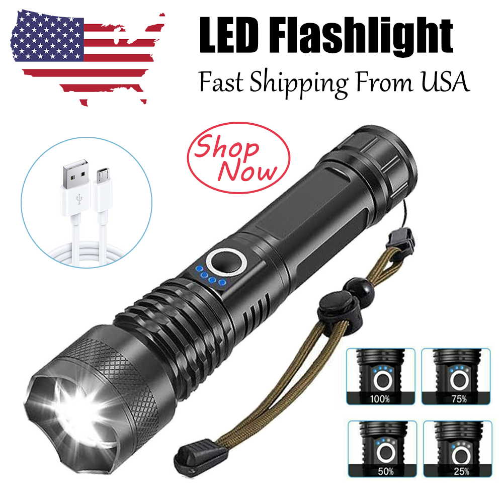Super Bright LED Flashlight High Power Tactical Recharge Outdoor Camping Hiking
