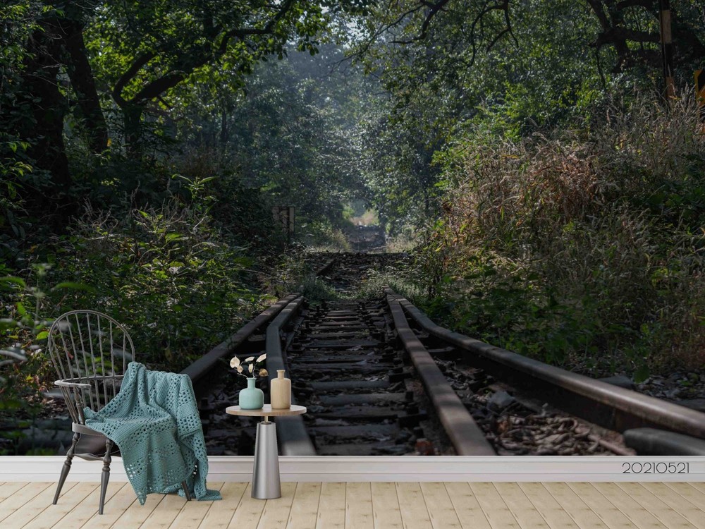 3D Woods Railway Landscape Wall Murals Wallpaper Murals Wall Sticker 3