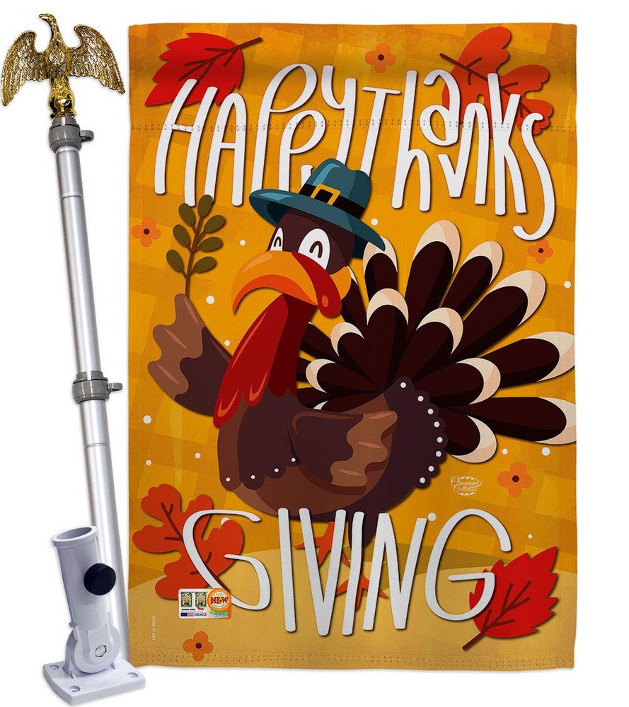 HS192043-BO-02 Happy Turkey Fall Thanksgiving Decorative Vertical House, Thic...