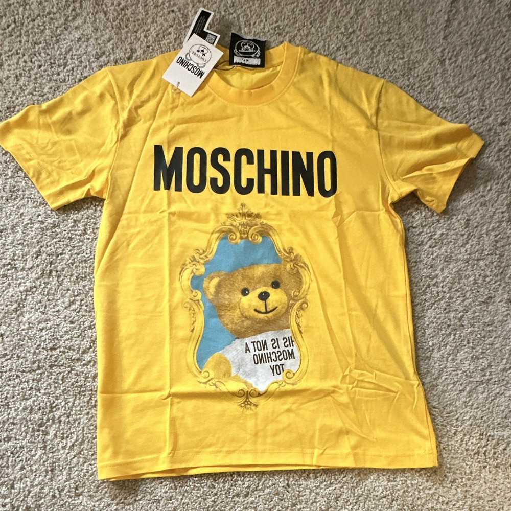 Moschino Men’s L Yellow Graphic Teddy Bear Logo Crew Neck Short Sleeve T-Shirt