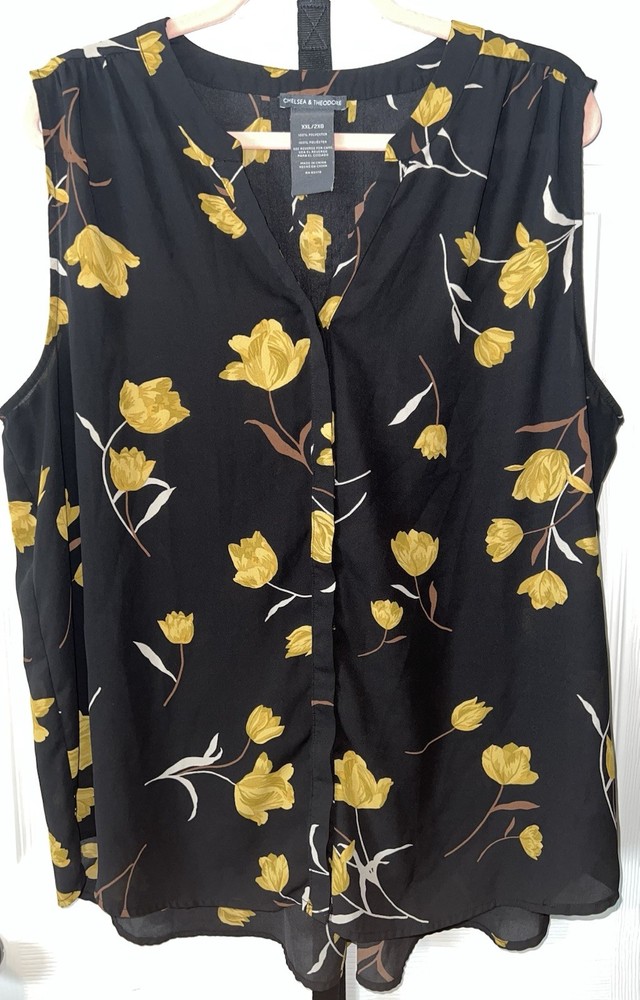CHELSEA & THEODORE Sleeveless Blouse Women's Size XXL Black/Yellow Tulip 2165072