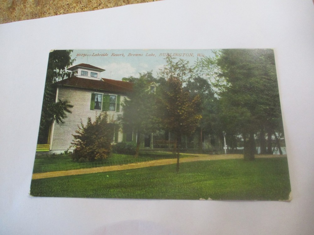 Lakeside Resort Browns Lake Burlington Wis Wisconsin 1908 postcard