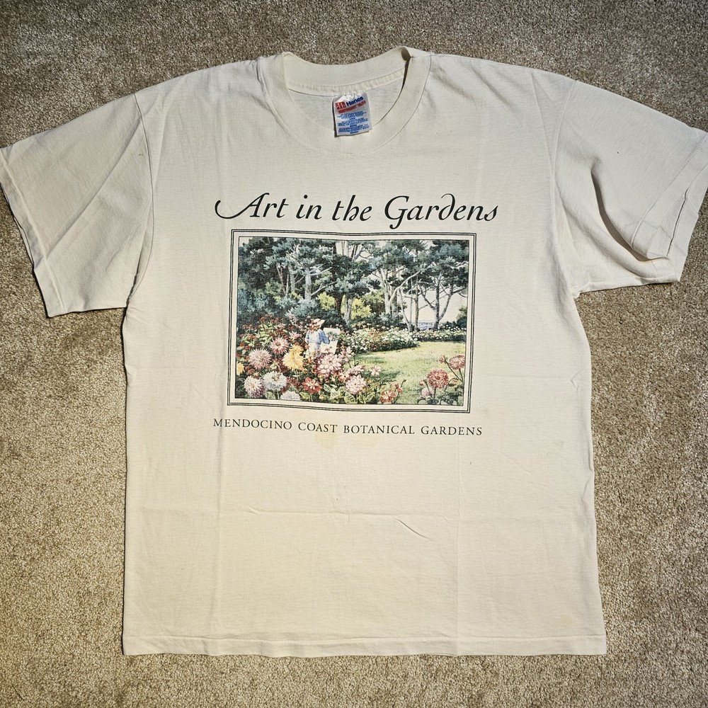 Vintage 90s Art In The Botanical Gardens T-shirt Mens L Cottage Indie Single Emo