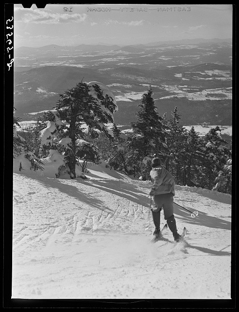 Franconia Notch New Hampshire 1940 Skier on Cannon Mountain Snowy Peak