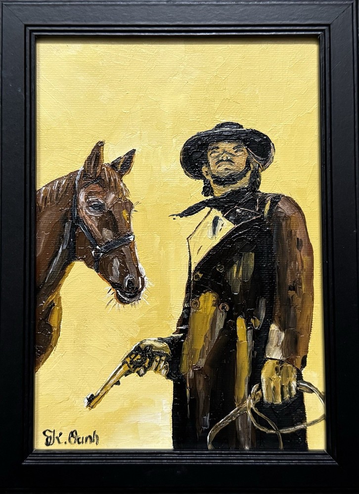 ORIGINAL OIL PAINTING WESTERN COWBOY HORSE SIGNED FRAMED 5x7