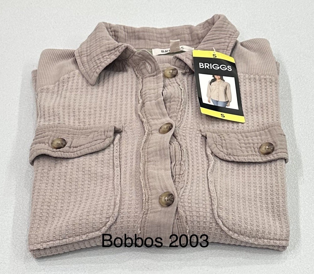 Briggs Women's Waffle Button-Front Long Sleeves Pockets Shirt, Tan, Size S