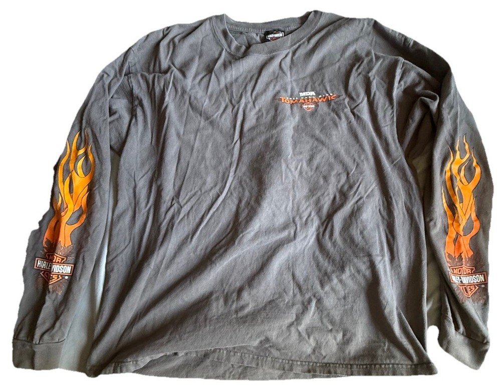 Harley Davidson Flame Graphic 2011 Tomahawk Fall Ride Long Sleeve Grunge HD XL