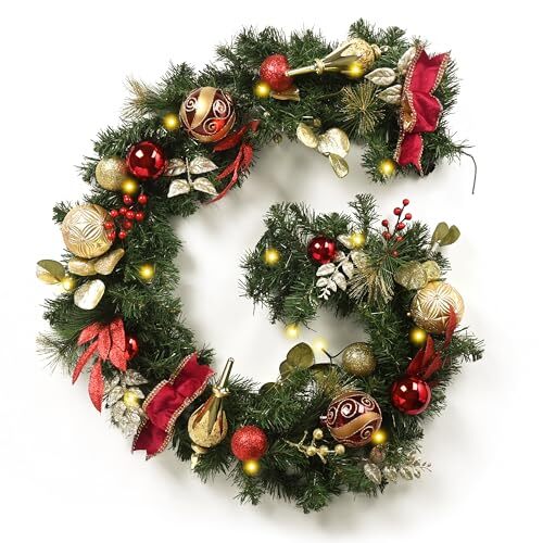6 feet Pre-Lit Christmas Garland with Lights for Mantle, Lighted Battery