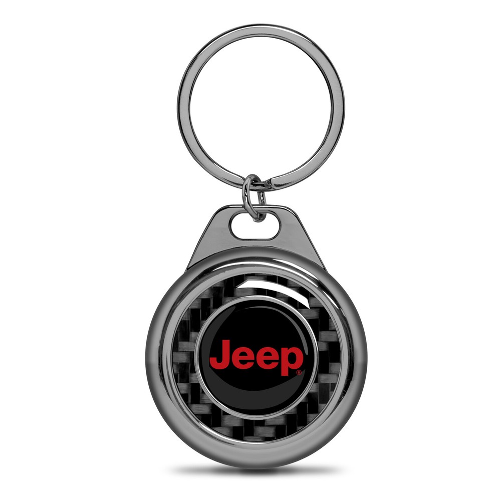 Jeep in Red Real Carbon Fiber Gunmetal Roundel Metal Key Chain