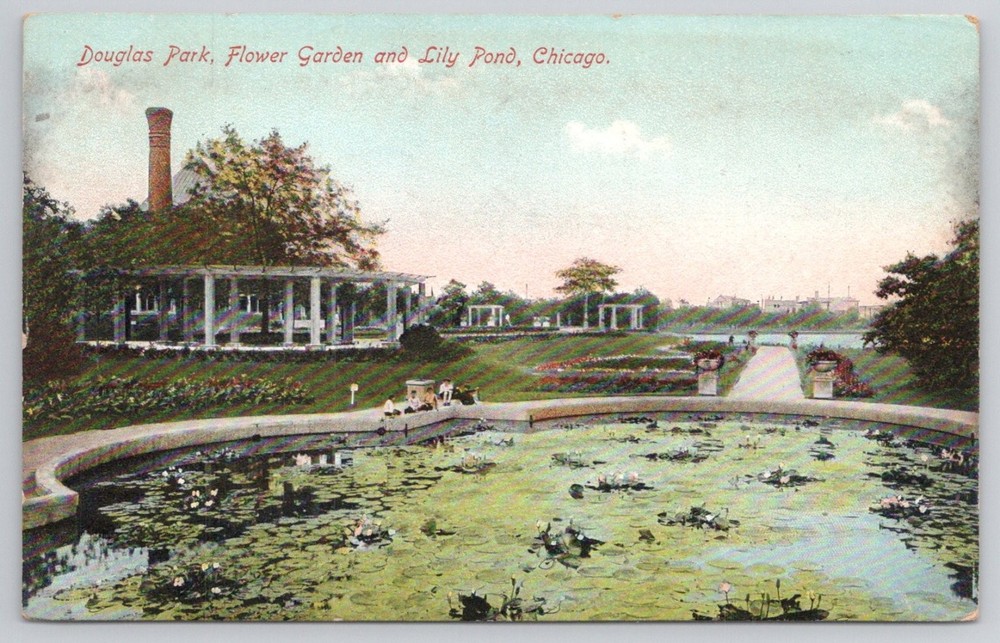 Douglas Park Flower Garden Lily Pond Chicago IL 1908 Postcard N. Shure Co.