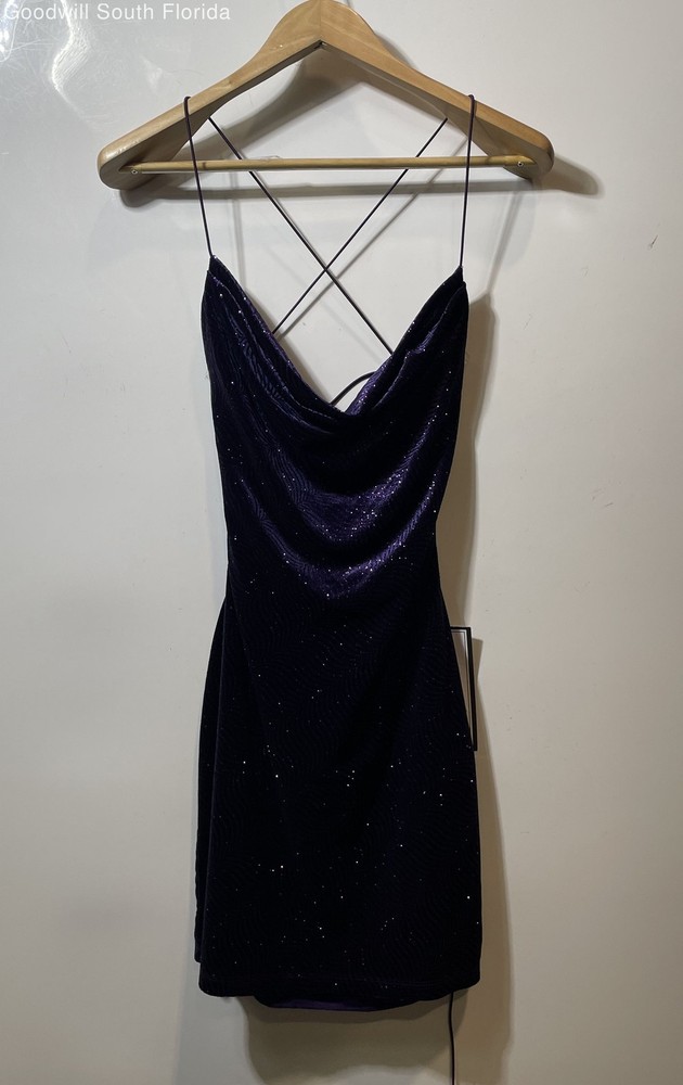 B. Darlin Womens Purple Sleeveless Cowl Neck Pullover Mini Dress Size S With Tag