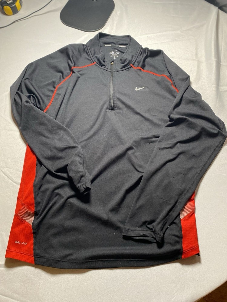 Nike Dri-FIT Black Red 1/4 Zip Long Sleeve Pullover Men's Athletic Top M