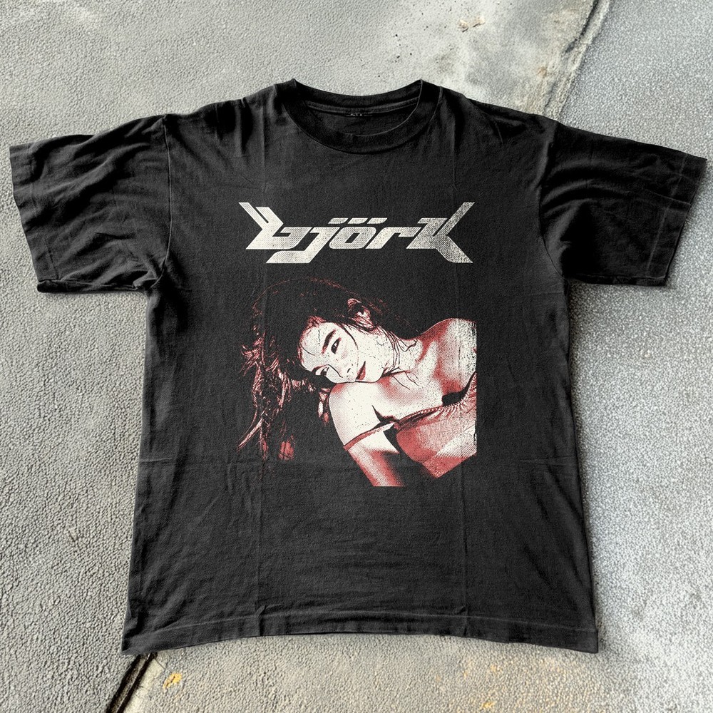 RARE! Bjork Portrait Graphic Tee Unisex Black T-shirt Size S-5XL