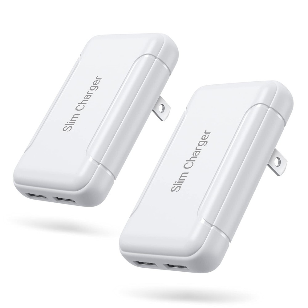 Slim USB Wall Charger, 2Pack 3A/5V Dual Port Wall Charger Adapter with Foldab...