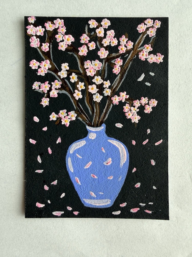 ACEO Original Sakura, Cherry Blossom, Nature, Flowers, Acrylic “Sakura Branch”