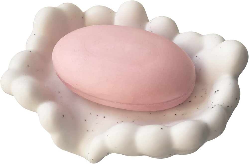 White Bathroom Soap Dish Self Draining Ceramic Holder for Counter Top Bar