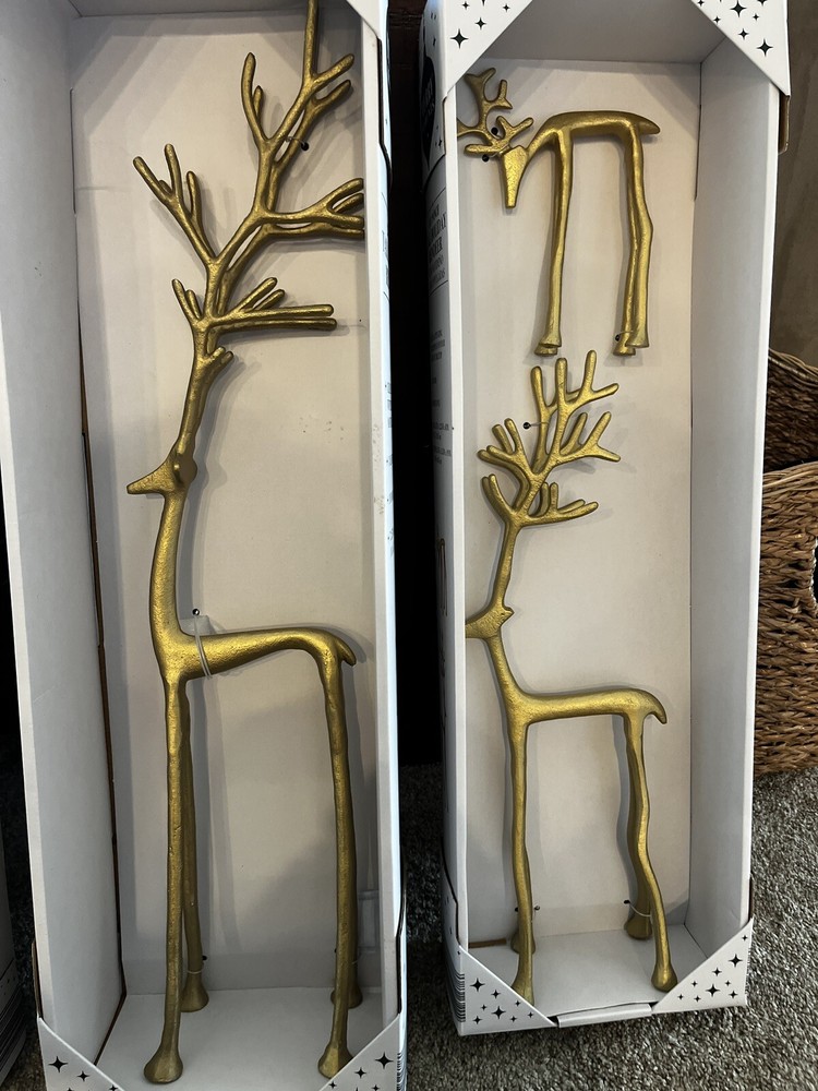 ALDI Merry Moments Sculpted Gold  Reindeer Pottery Barn Dupe NEW In Box Set Of 3